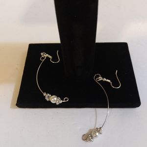 NEW Handcrafted Womens Off White & Silver Pearl Beads Earrings 3"L